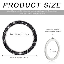 SHMZK Car Bling Crystal Rhinestone Engine Start Ring Decals, Sparkling Diamond Car Push Start Button Ignition Ring Sticker, Auto Key Ignition Knob Ring Decoration for Women Girls (Black)