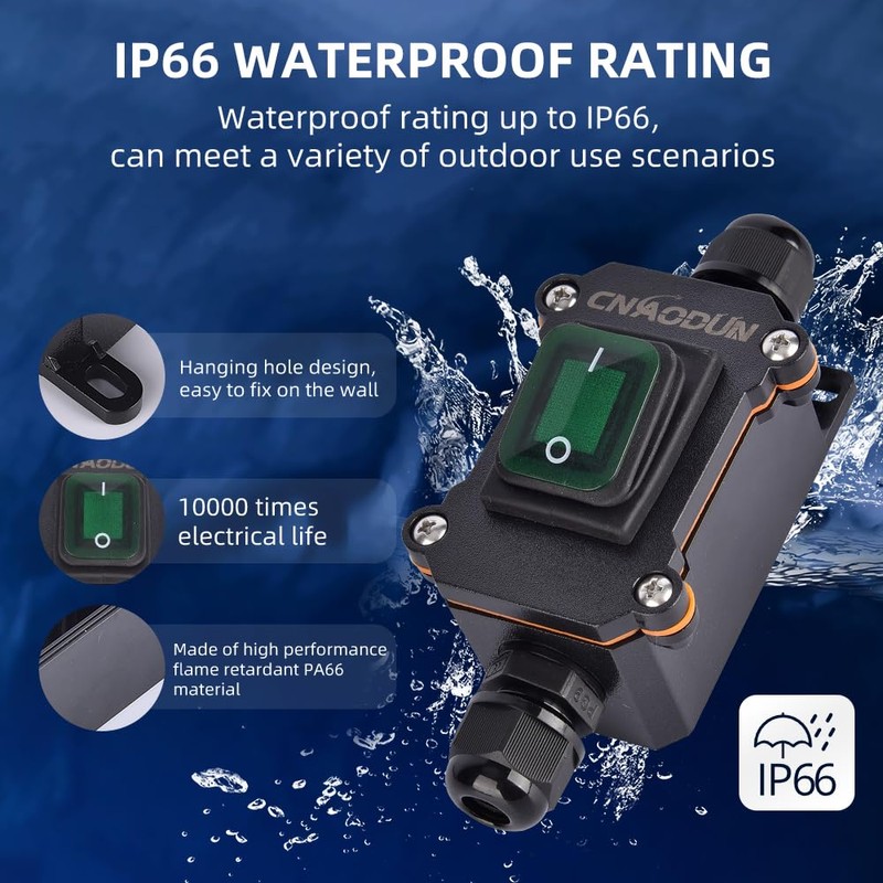 Waterproof Inline Cord Switch, CNAODUN 12V DC 20A On Off