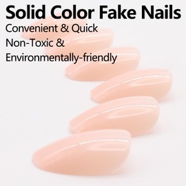 RIICFDD Short Almond Press on Nails, Solid Color Fake Nails Transparent Nude Color Short Oval Nails Artificial Glossy False Nails Full Cover Stick on Nails for Women Acrylic Nails 24 Pcs