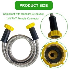 304 Stainless Steel Garden Leader Hose, with Female to Female Connector, Short Water Hose for Outdoor,Max for Cleaning Pet Car Wall,12FT