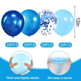 Balloons Blue, Pack of 100 Balloons Blue, Confetti Blue Helium Balloons, Dark Blue, Light Blue Latex Balloons for Boys, Birthday Decoration, Blue Baby Shower Wedding