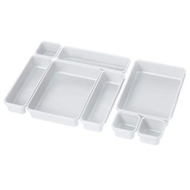 Oggi 8 Pack Interlocking Drawer Organizers & Storage Bins -Bathroom, Office, & Kitchen Organization, Containers for Organizing, Multiple Sizes, White