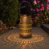 Solar Lantern Outdoor Hanging Lights, Moroccan Metal Hollow-Out Solar Lantern