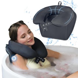 Poemland Bath Pillow, Neck Pillow for Tub, Headrest and Neck Support Bath Pillow, Adjustable and Comfort Bath Tub Pillow Without Suction Cups, Bathpillow with Laundry Bag (Gray)