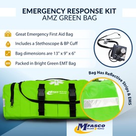 First Aid Kit - Fully Stocked Portable Reflective Bag -First Responder Emergency Response Kit-for Natural Disaster Preparedness-Customizable Storage-Includes 415 Pcs First Aid Supplies - Lime Green