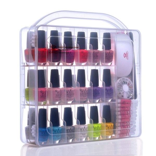 Makartt Portable Gel Nail Polish Organizer Poly Nail Extension Gel Nail Tools Holder for 36 bottles- with Large Separate Compartment for Manicure Tools See-through Universal Case, N-02