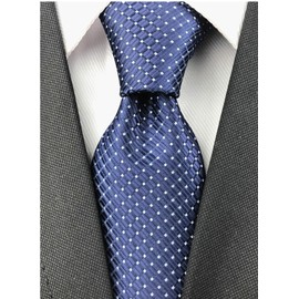 Elfeves Men's Classic Navy Blue Jacquard Woven Ties Check Pattern Easy-matching Wedding Formal Neckties