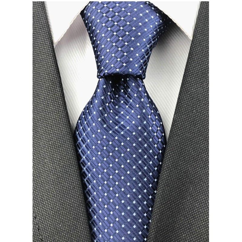 Elfeves Men's Classic Navy Blue Jacquard Woven Ties Check Pattern