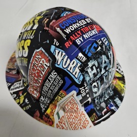 Pyramex full brim hard hat custom hydro dipped IN CONSTRUCTION WORKER STICKER BOMB NEW - 4pt suspension
