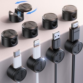 9 Pack Cord Organizer, Chfeila [360°Rotating Twist-Lock] Magnetic Cable Management Clips, Adhesive Phone Charging Keeper Wire Cord Holder for Nightstand/Car/Wall, Office Desk Accessories Decor (Black)