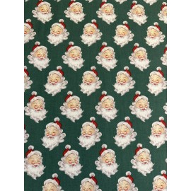 Riley Blake RETRO VINTAGE CHRISTMAS SANTA CLAUS FACES HEADS ON PINE COTTON FABRIC HALF YD