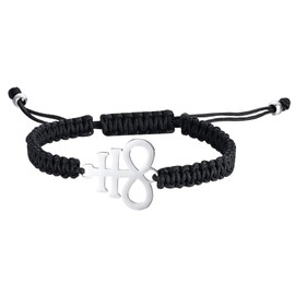 JewelryWe Satanic Leviathan Cross Bracelet: Unisex Baphomet Satan Symbol Braided Bracelet Adjustable Amulet Pagan Jewelry Gift for Men Women