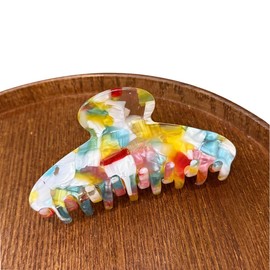 Wenlly french tortoise shell hair claw clip, 4.3 Inch cellulose acetate hair clips, marble strong fashion styling hair hold barrettes for women, rainbow