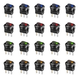 20 Pcs 12V Switch, 5 Color 20A 12 Volt Auto Switch Led Rocker Switch Car Light Switches, Switch Round Automotive Illuminated Switch On Off Toggle Switch
