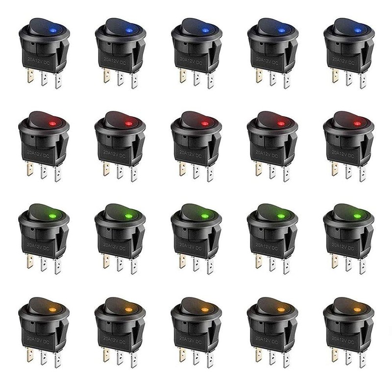 20 Pcs 12V Switch, 5 Color 20A 12 Volt Auto
