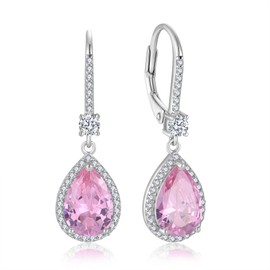 Oskani Teardrop Leverback Birthstone Earrings for Women 925 Sterling Silver 5A Cubic Zircon Dangle Drop October Birthstone Tourmaline Earrings Jewelry Anniversary Birthday Christmas Gifts for Her
