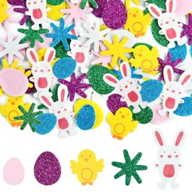 Pack of 300 Easter Craft Stickers, Easter Egg Stickers, Glitter Foam Stickers, Easter Foam Rubber Stickers, Egg Rabbit Chick Flowers Stickers, Easter Decoration DIY, Easter Crafts, Party Items