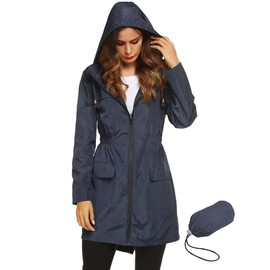 LOMON Womens Lightweight Packable Outdoor RainCoat Windproof Hoodies Trench Rain Jacket