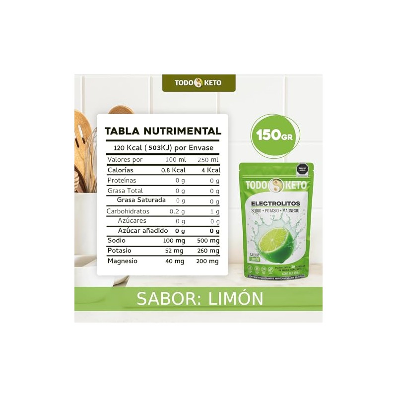 Electrolitos con Stevia 150 g Sodio, Potasio y Magnesio 30