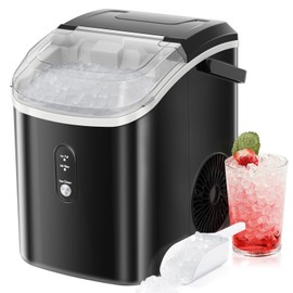 Nugget Countertop Ice Maker with Chewable Pellet Ice, Antarctic Star Portable Ice Machine Pebble Ice with Self-Cleaning, 34Lbs/24H, One Button Operation, for Kitchen, Home Black