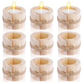 Votive Candle Holder in Natural Wood Moisture Resistant 9 Pieces 5.8 x 4.3 cm Safety Trunk Candle Holder for Table Christmas Weddings Valentine's Party