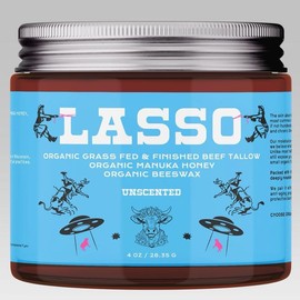 LASSO Organic Beef Tallow, Manuka Honey & Beeswax Balm 4oz Natural Face & Body Moisturizer Skin Care Frankincense, Lavender, Unscented, Hydrating:_Unscented 