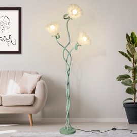 snoslme Flower Floor Lamp for Living Room, 3 Color Modes LED Modern Standing Lamps with 3 Heads Bulb Flexible Neck Shaft Tall Corner Floor Lamp for Bedroom Office Reading Decor (Green)