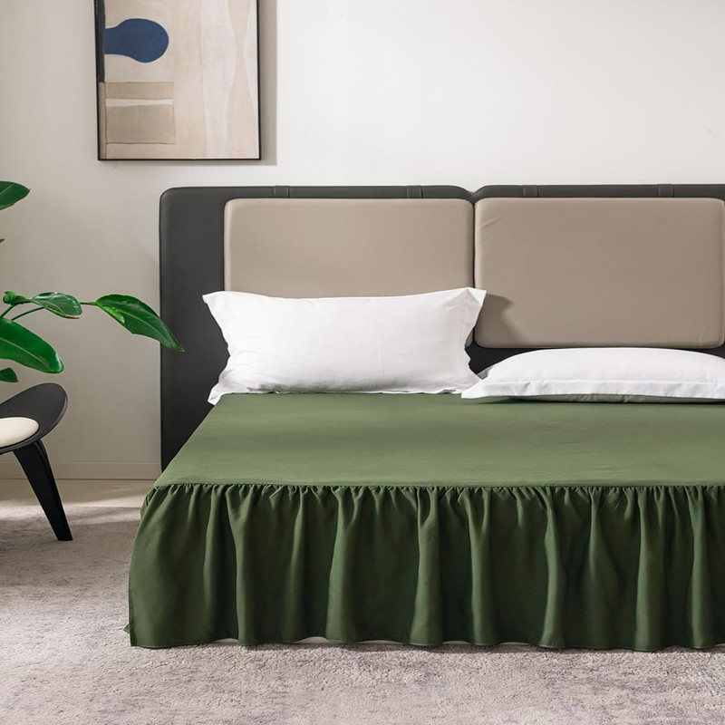 Green Bed Skirt Queen Size Ruffled Bed Skirt with Split