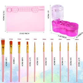 Silicone Painting Mat Set 23.6" x 15.75" with Brush Cleaner & 10 Brushes – Non-Slip, Washable Art Station for Watercolor, Acrylic & DIY Crafts (Pink)