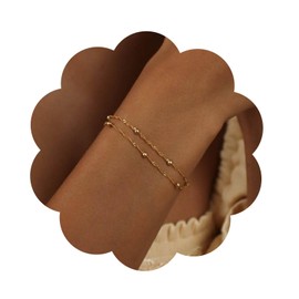 Yienate Unique Layered Pearl Bracelets Chain Gold Pearl Satellite Hand Chain Boho Pearl Wrist Chain Dainty Pearl Slave Bracelets Minimalist Pearl Bracelets for Women and Girls, Zinc