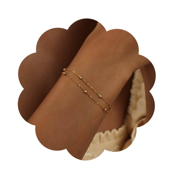 Yienate Unique Layered Pearl Bracelets Chain Gold Pearl Satellite Hand