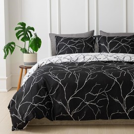 Tokokimo King Size Duvet Cover Sets Black Bedding - Botanical Branches Print Reversible Color Bedding Sets King Size (1x Quilt Cover, 2x Pillowcases) Soft Microfibre Duvet Cover 230x220 cm