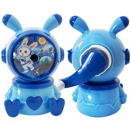 Wenlly Hand Crank Manual Pencil Sharpener, self-Feeding, Cute Blue Rabbit Pencil Cutter for Classroom & Office