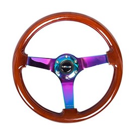 NRG Innovations ST-036BR-MC Classic Dark Wood Grain Wheel (3" Deep, 350mm, 3 Solid spoke center in Neochrome)