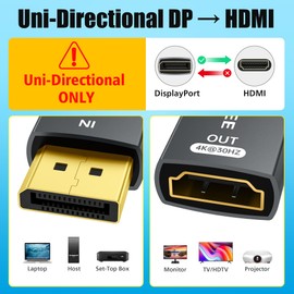 AGVEE 1 Pack Display Port to HDMI 4K@30HZ Adapter, Alloy Shell DP Displayport PC to HDMI Display Coulper Converter, Backward Compatibile with 2K@60HZ 1080P@120HZ Full HDTV, Uni-Directional, Gray