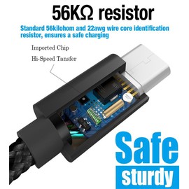 BLUELEC USB Certified Type C Cable, [2-Pack][6.6ft] USB C Cable Nylon Braided Charger Cord Compatible Charging SAMS Galaxy Note 9, S8/S9, V20 G5 G6, Pixel, Nexus 5X/6P, Moto Z2 G6 (Black/Silver)