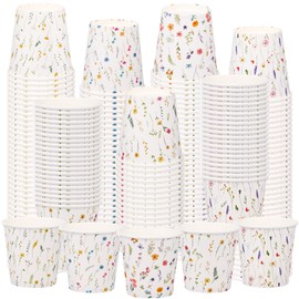 Yungyan 300 Pcs Paper Bathroom Cups 2 oz Wildflowers Print Bathroom Cups Disposable Mouthwash Rinse Cup for Home Picnic Beverage Coffee Dessert Tasting Wedding Birthday Party Event(Wildflower White)