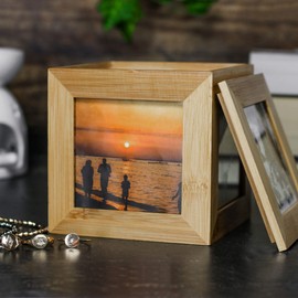 Photo Cube | Picture Frame Box | Photograph Box | Wooden Keepsake Box | Photo Frame | Decorative Memory Box | Wedding Memento | M&W (Bamboo)