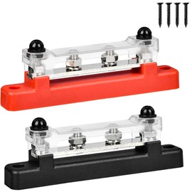GIONAR Pack of 2 Busbar 12V-48V DC Bus Bars Distribution Block Busbar 150A Power Distribution Block with 4 x M6 Connection Bolts for Cars Motorhomes Trucks Vans Yachts Boats