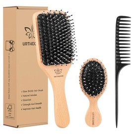 Juego de cepillo y peine de cerdas de jabalí para mujeres, hombres y niños, el mejor cepillo de pelo de paleta de madera natural y cepillo de peinado 