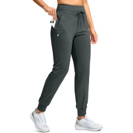 G Gradual Women's Fleece Lined Joggers 28"/30"/32" High Waisted Sweatpants Water Resistant Thermal Warm Pants Zipper Pockets(Dark Grey,30-XX-Large)