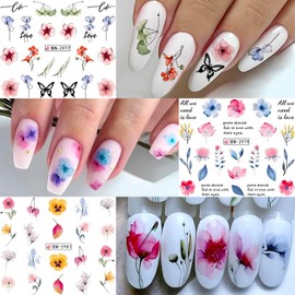 Flower Nail Art Stickers 12 Groups Daisy Lavender Floral Nail Stickers Pegatinas Uñas Nail Decals Water Decals for Nails Designs Decoration Accessories Nail Art Charms