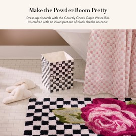 MACKENZIE-CHILDS Capiz Waste Bin, Decorative Bathroom and Bedroom Trash Can, Black-and-White Courtly Check
