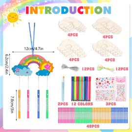 OOTSR Pack of 12 Craft Set Children's Birthday Wooden Wind Chime Rainbow Crafts, Arts and Crafts Gifts for Girls Boys Toy DIY Craft Set Decoration