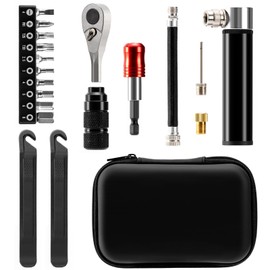 Bike Repair Tool Kit with Mini Pump & 10 Magnetic Bits - Fathers Day Gift for Dad - Alloy Multitool for Bicycle - Portable Multifunction Tool Set Include Tire Inflator for Presta/Schrader Valves