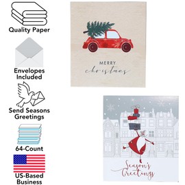 Iconikal Mini Christmas Cards, 64 Count with Envelopes, Season's Greetings, Holiday Party Decorations, Christmas Cards for Friends and Family, Cute Winter Design