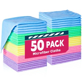 TEAWOO Microfiber Cleaning Cloths-50 Pack, Microfiber Towels Bulk, Towels for Cars & Home, Cleaning Rags 5 Colors Assorted (12x12 inches)