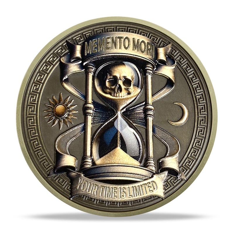 RYUKENLM Memento Mori Coin 3D Skull Challenge Coins Daily Stoic