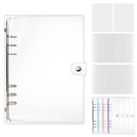 Mairearn A5 Sealing Pad, Binder, Clear, 6 Holes, Large Sealing Pad, 20 1/4 Squares Double-Sided Refills + 2 PP Sticker Mounts, Removable, Collage, Girls, Large Capacity Notebook, Seal Organizer