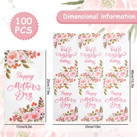 FYSUIMU 100Pcs Happy Mother's Day Guest Napkin Floral Paper Napkin Disposable Dinner Hand Towel Napkin for Party Table Bathroom Decor